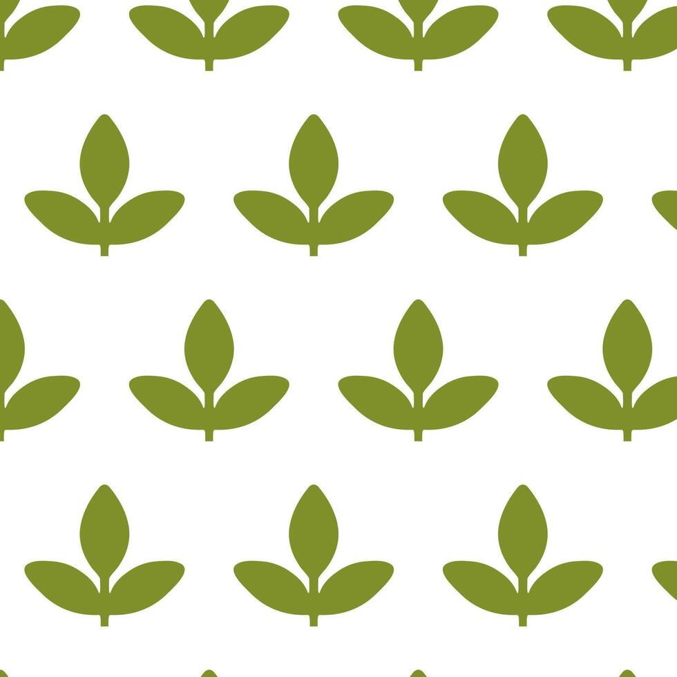 Seamless illustration of a repeating green leaf pattern against a white background. Ideal for eco-friendly designs, textiles, and digital projects requiring a nature theme. vector