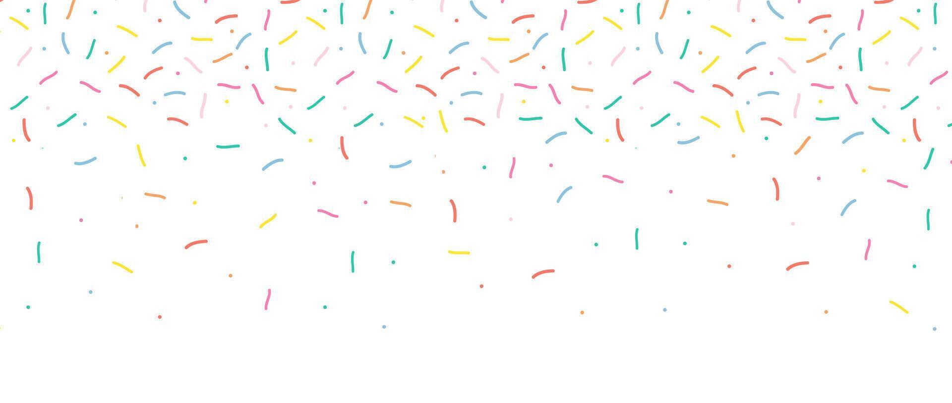 Small Dash Pattern. Colorful falling sprinkles. Seamless pattern on white chocolate background. Donut glaze background. Simple Illustration vector