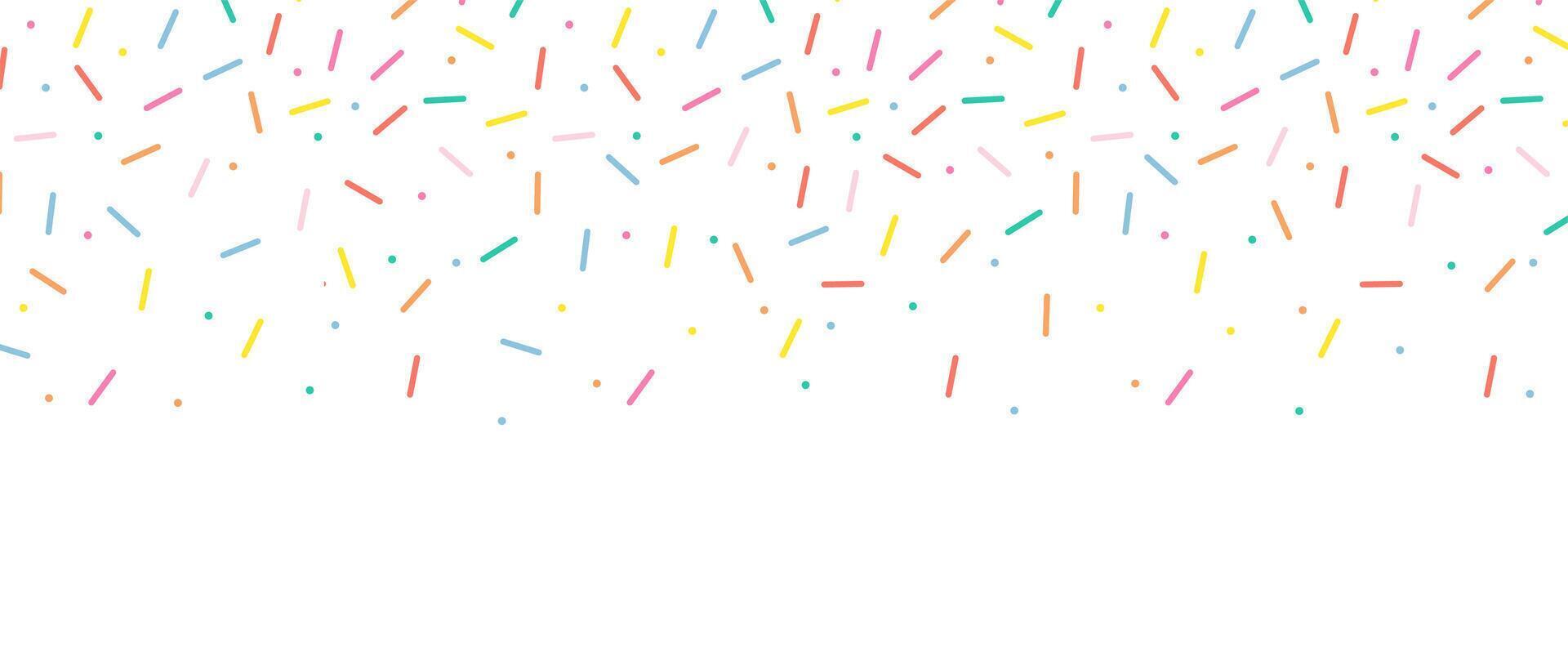 Sprinkle Background. Falling sweet confetti on white chocolate glaze background. Simple seamless pattern. Illustration vector