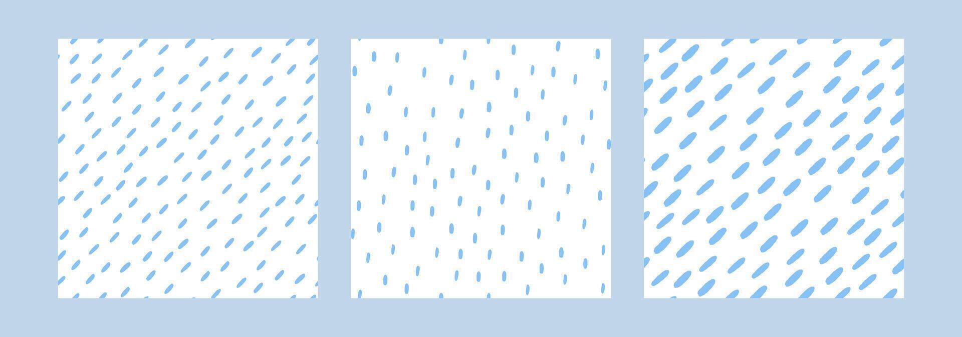 Set of Simple rain pattern. Blue Water line and liquid drops. Small dash background. Rainy fall texture. illustration vector