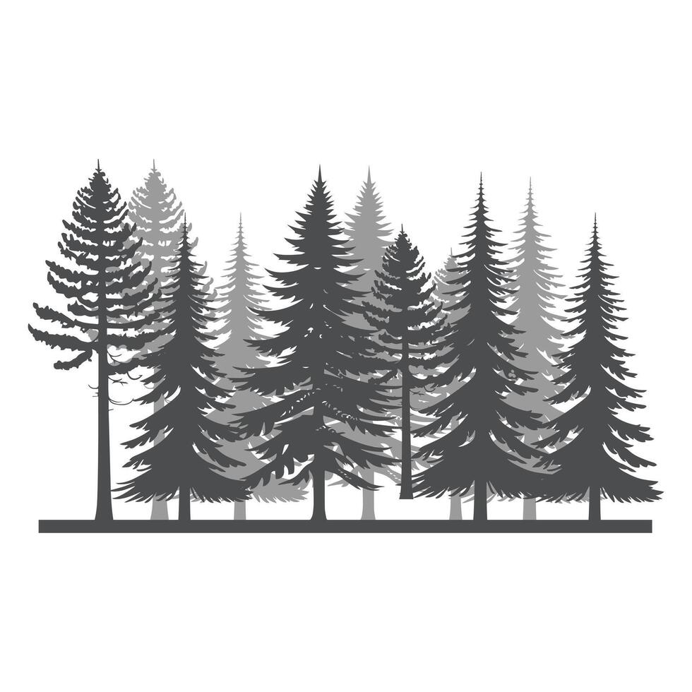 a black and white illustration of a forest with trees vector