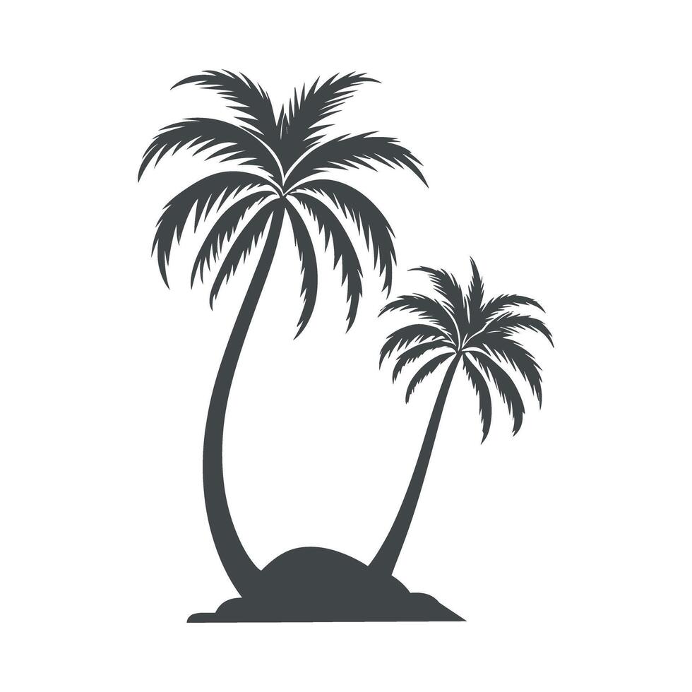 two palm trees on an island with a white background vector