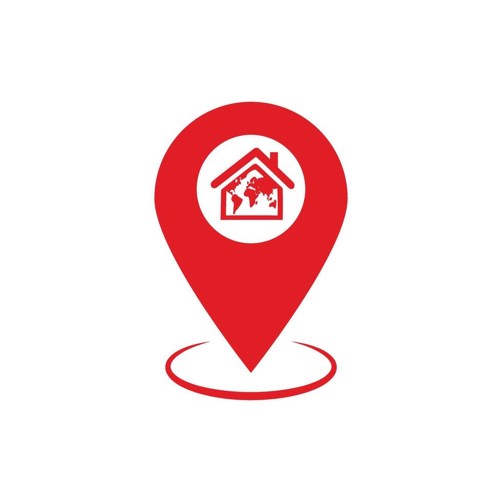 a red pin with a house icon on it vector