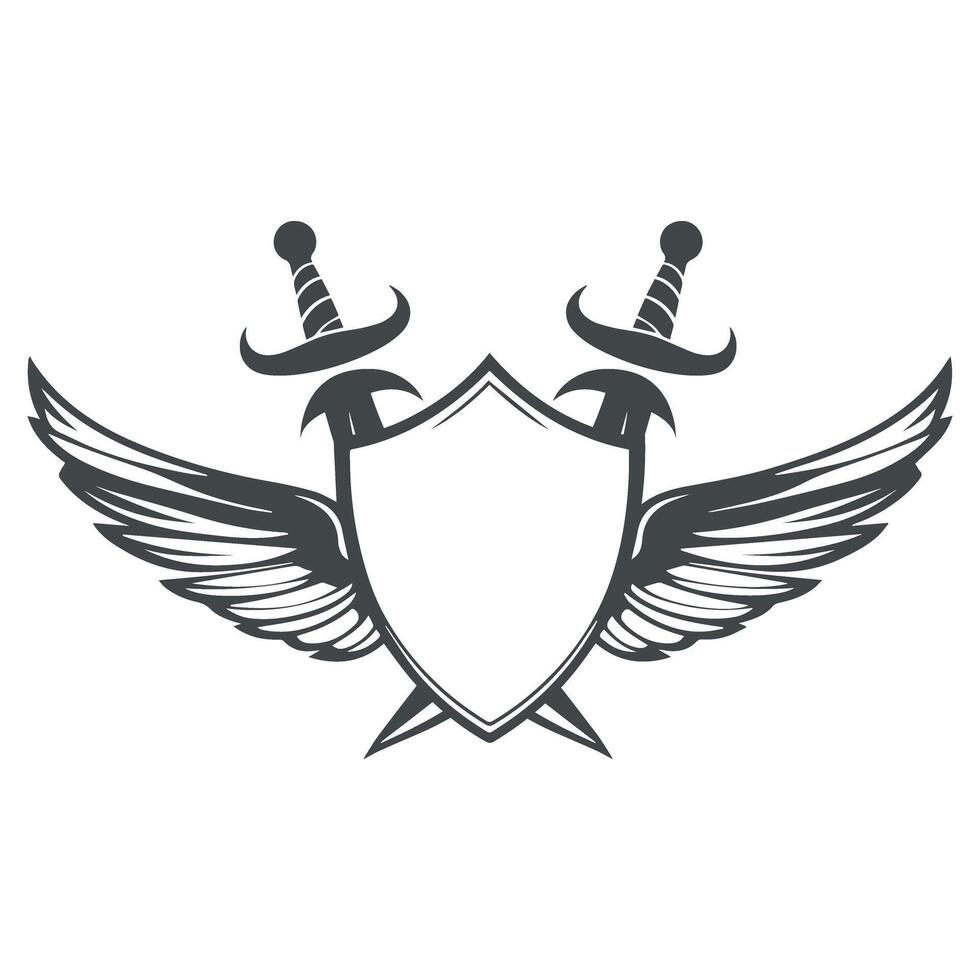 two swords with wing on a shield vector