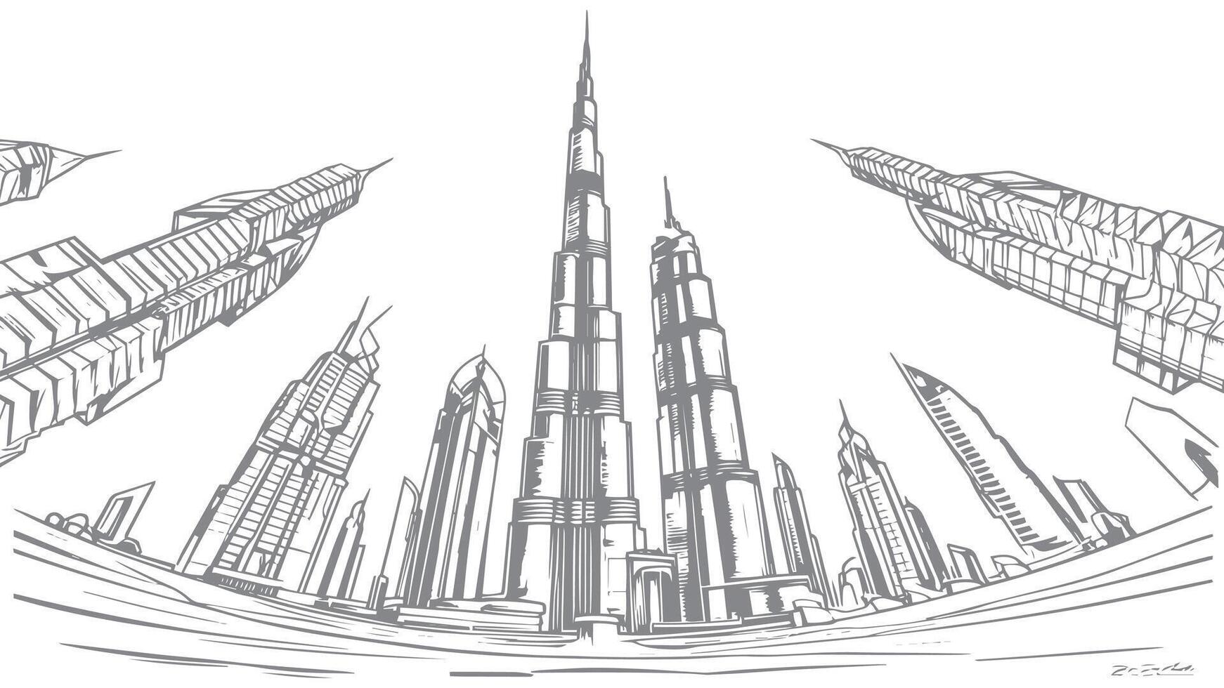 a drawing of the burj khalifa landscape vector