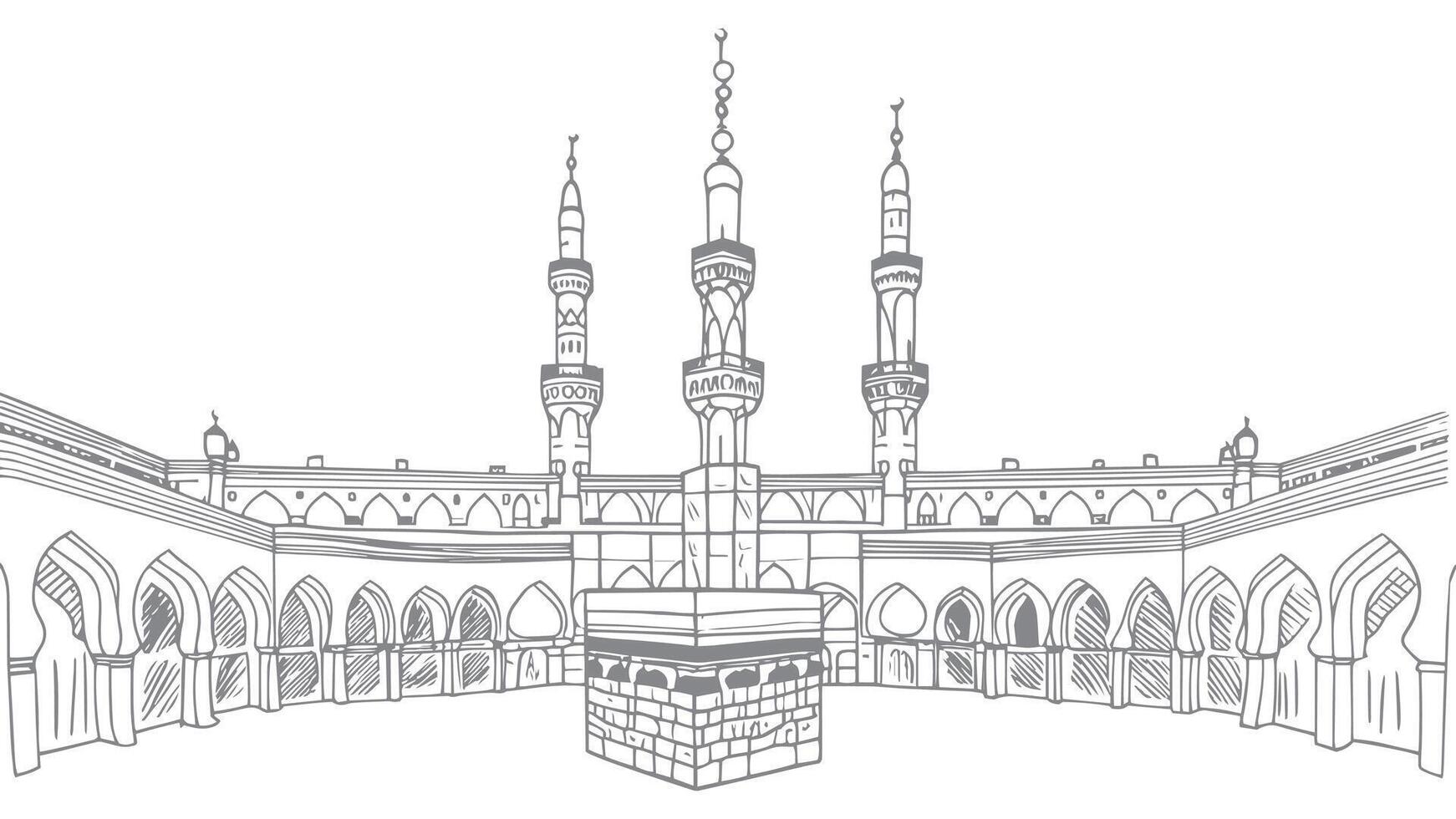 Drawing of a mosque with two minarets vector