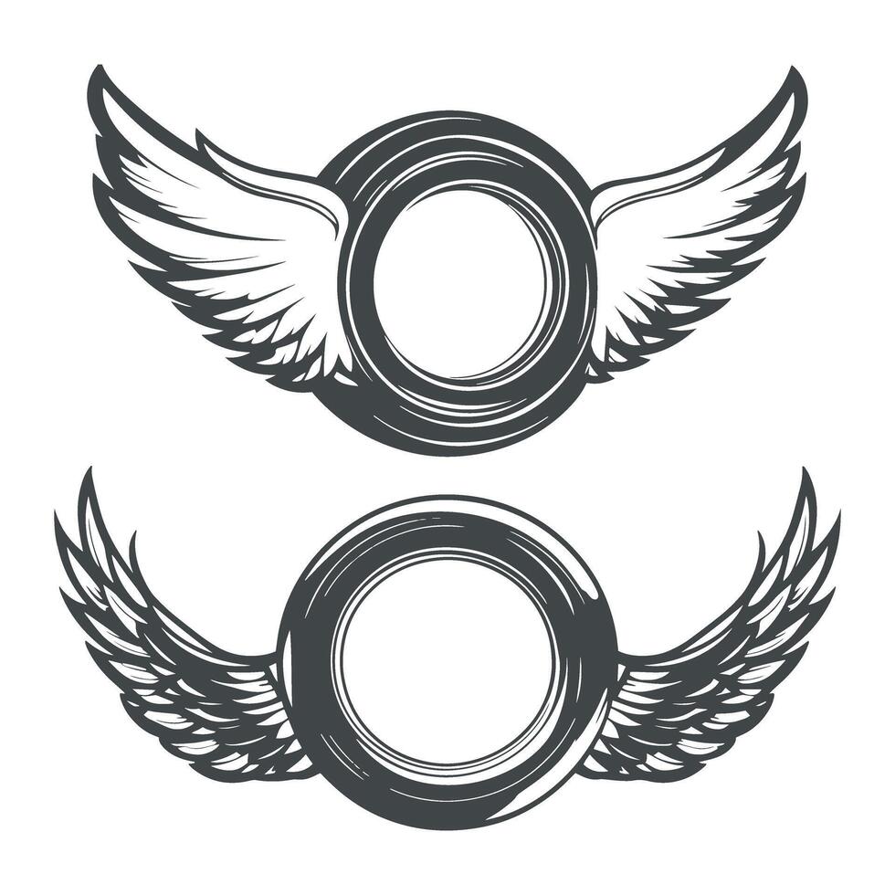 two tire wings with wings and a tire vector