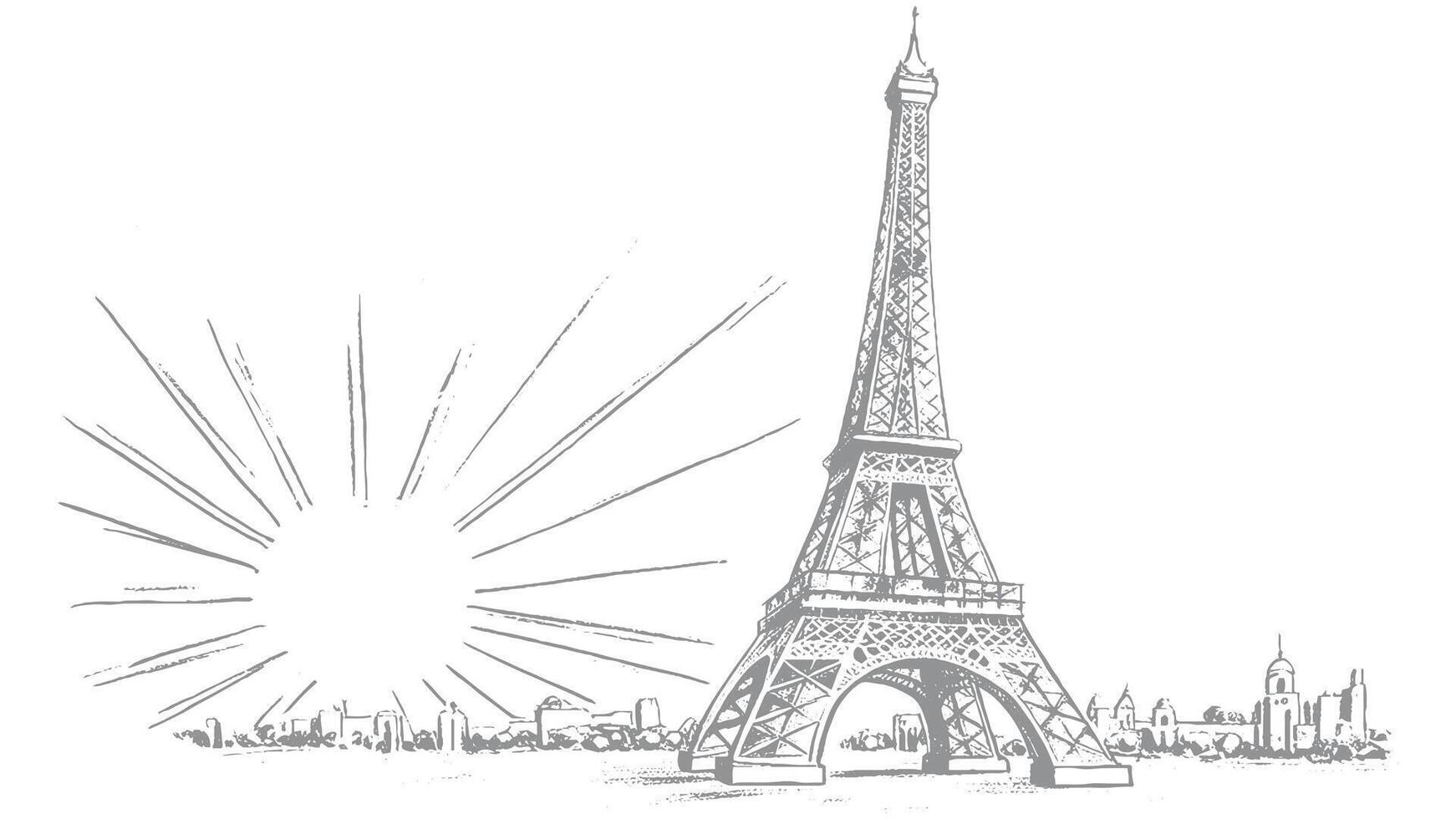 Eiffel Tower Sketch in Paris at Sunrise vector
