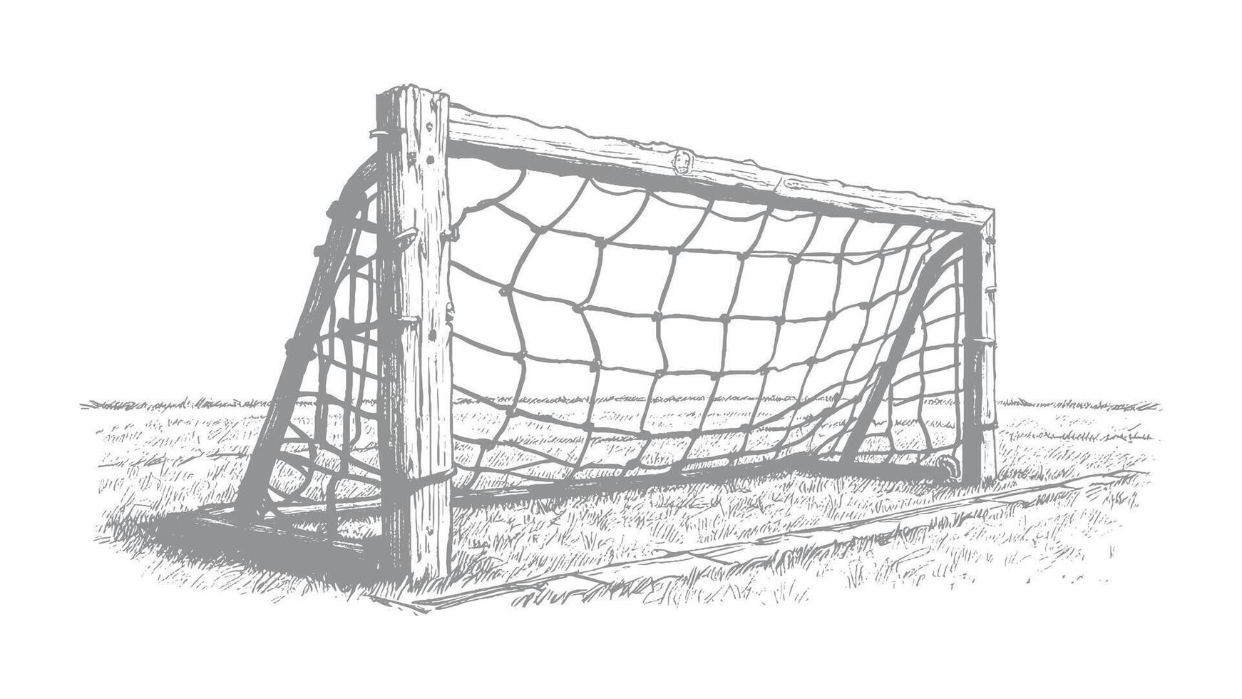 Soccer Goal on a Field A Black and White Sketch. Football goalpost hand-drawn illustration vector