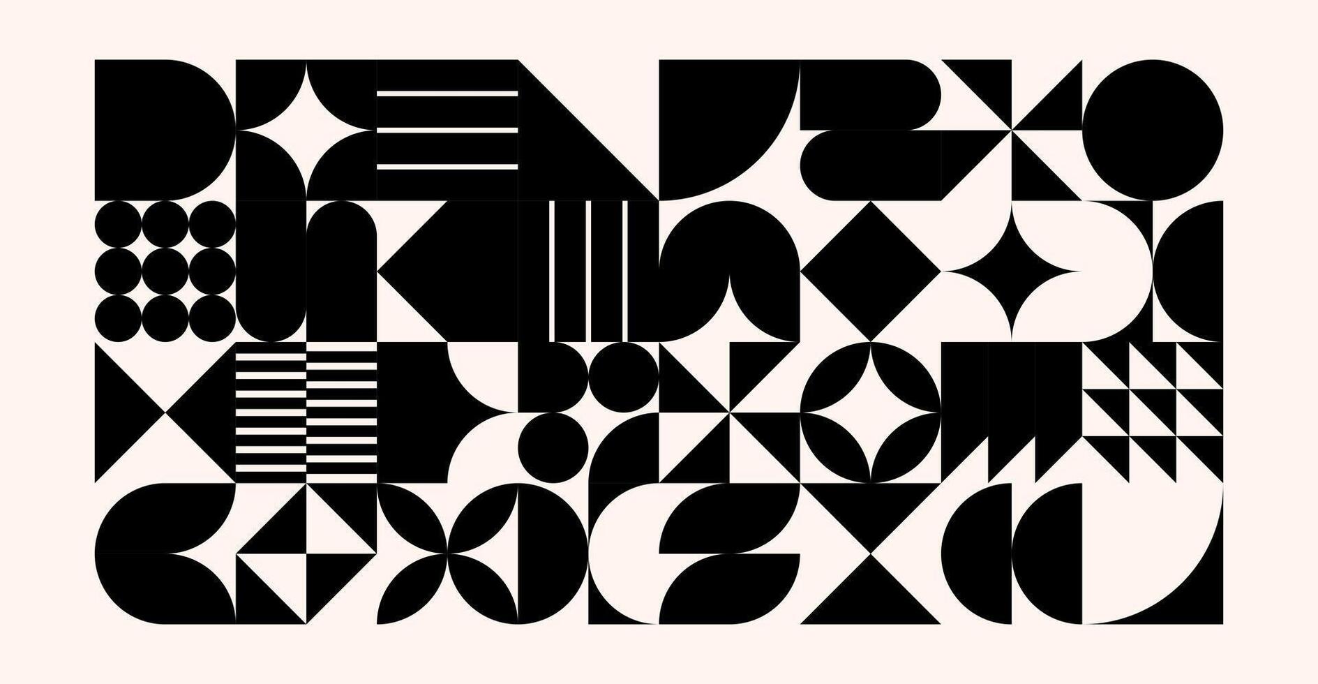 Retro black and white geometric Bauhaus pattern background. square, circle, semicircle, triangle and square line patterns. vector