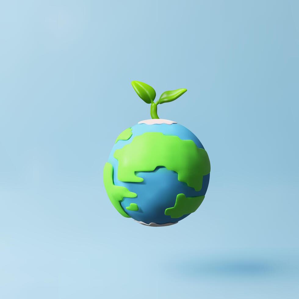 3d green planet earth concept. Three-dimensional illustration of ecology symbol. Environment design, globe eco growth. Friendly recycling conversation. Protect geography land. vector