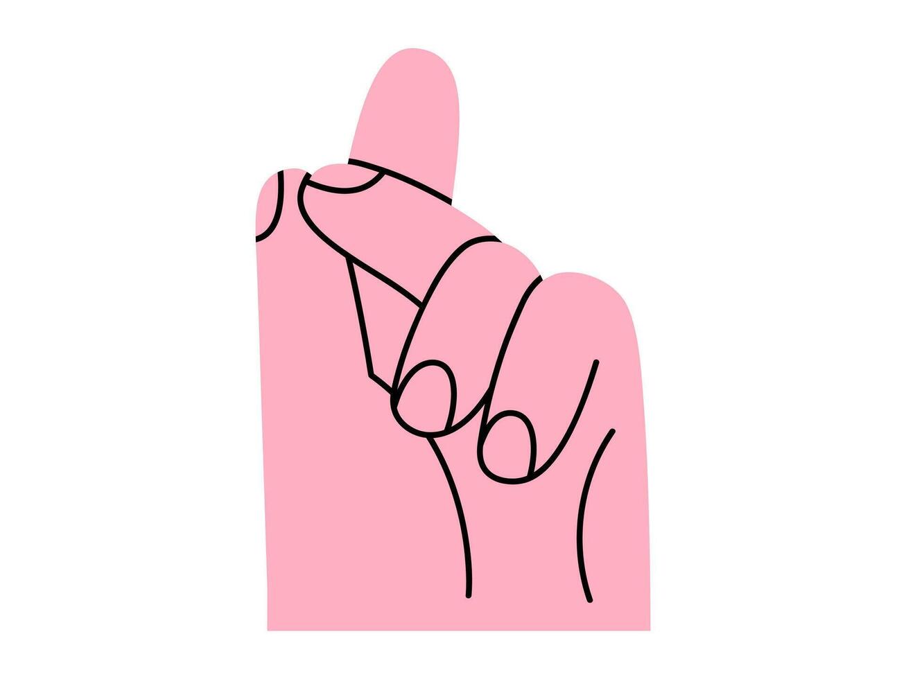 Hand drawn cute cartoon illustration finger snap hand gesture. Flat click arm sign doodle. Good idea sticker. Easy flick symbol. Success solution icon. Attracting attention sound. Isolated. vector