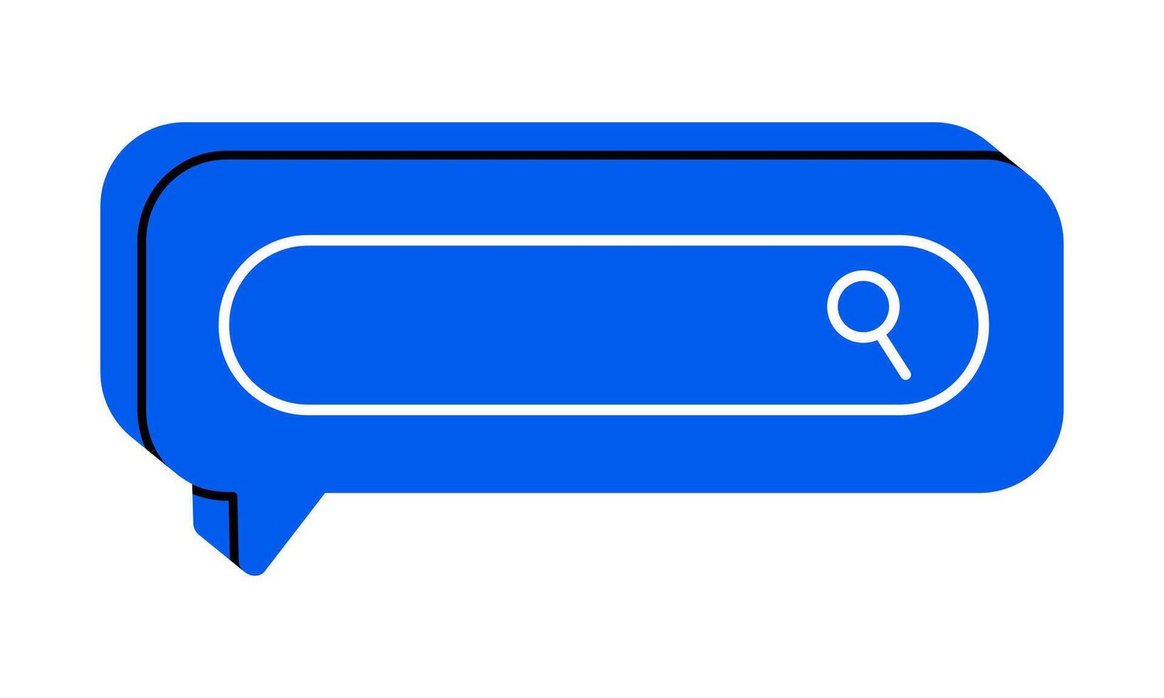 Hand drawn cute cartoon illustration speech bubble with search bar. Flat find message in chat doodle. Online relationship. Social media icon. Communication app. Discover or explore. Isolated. vector
