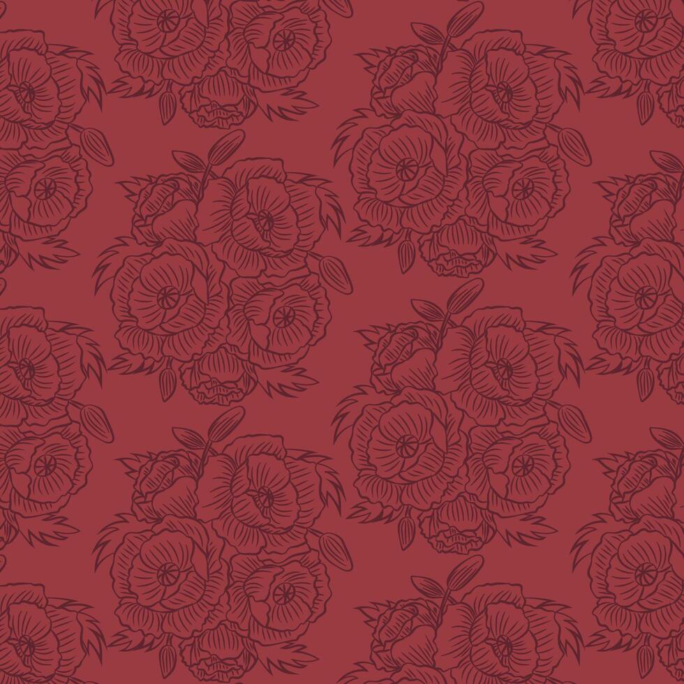 poppy boquet line pattern ornate vector