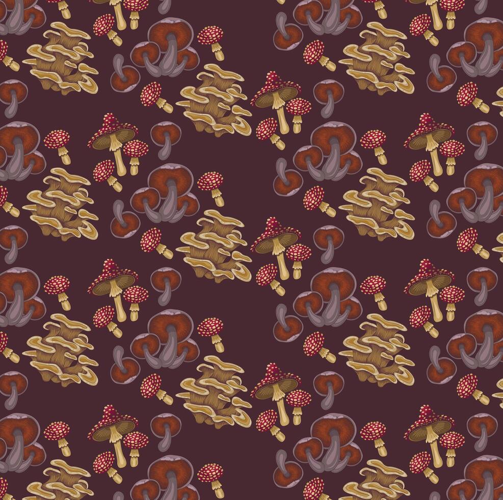 mushrooms cartoon forest seamless autumn pattern vector