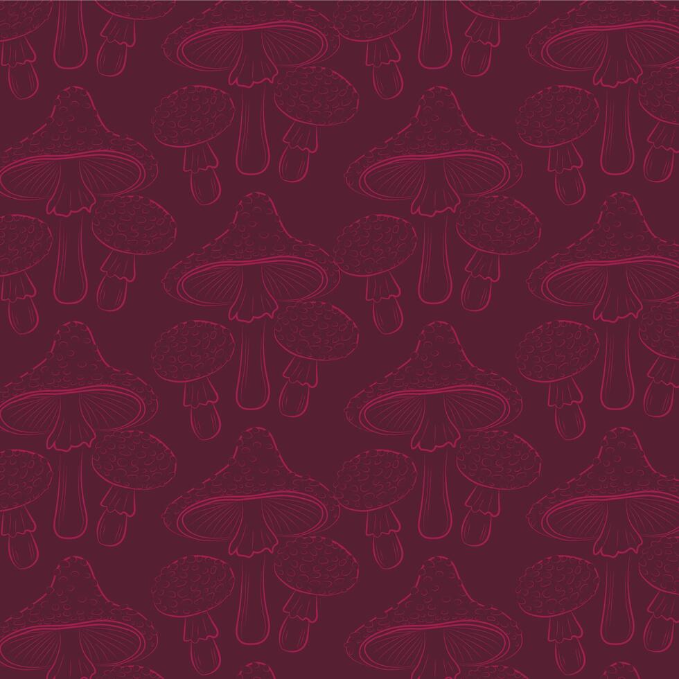 mushroom toadstool line pattern. red background vector