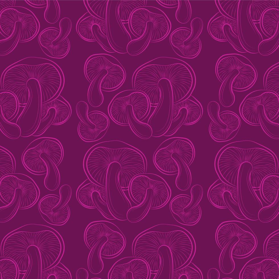 gilled mushroom line pattern pink background vector