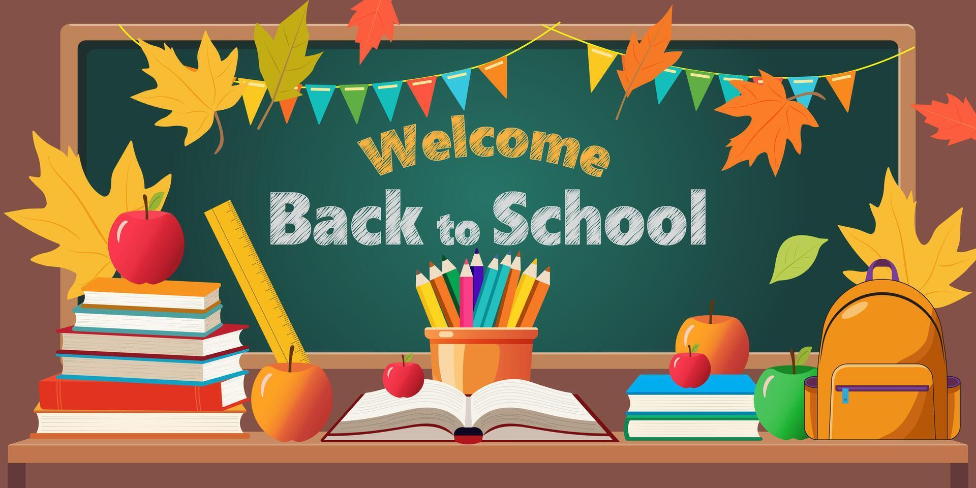 Colorful Back to School Background with Supplies and Decorations vector