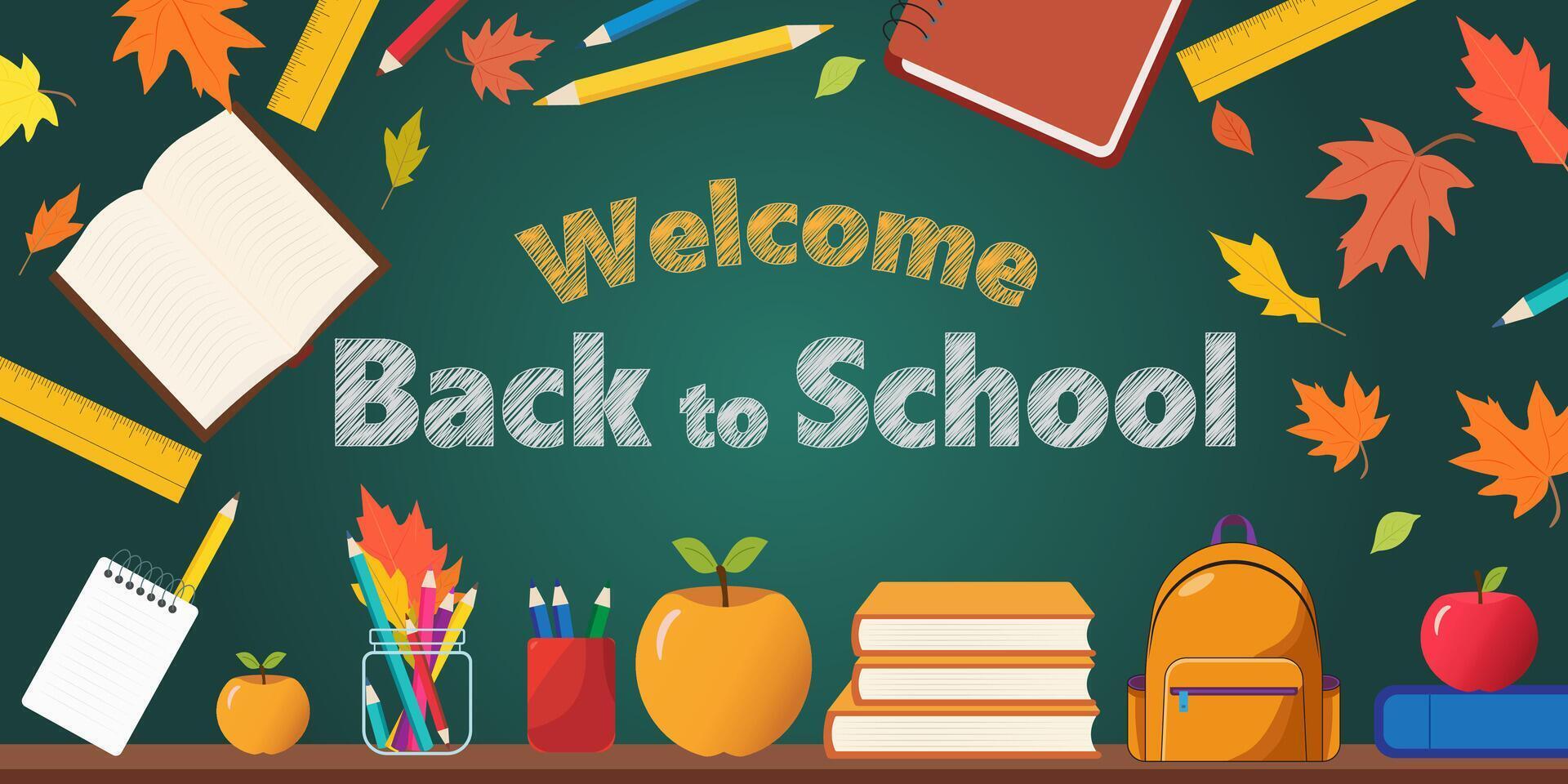 back to school background with school supplies vector