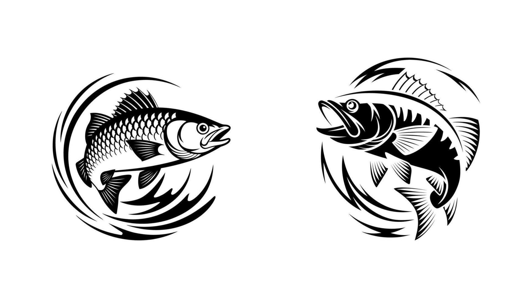 Two Black and White Fish Jumping Out of Water. vector