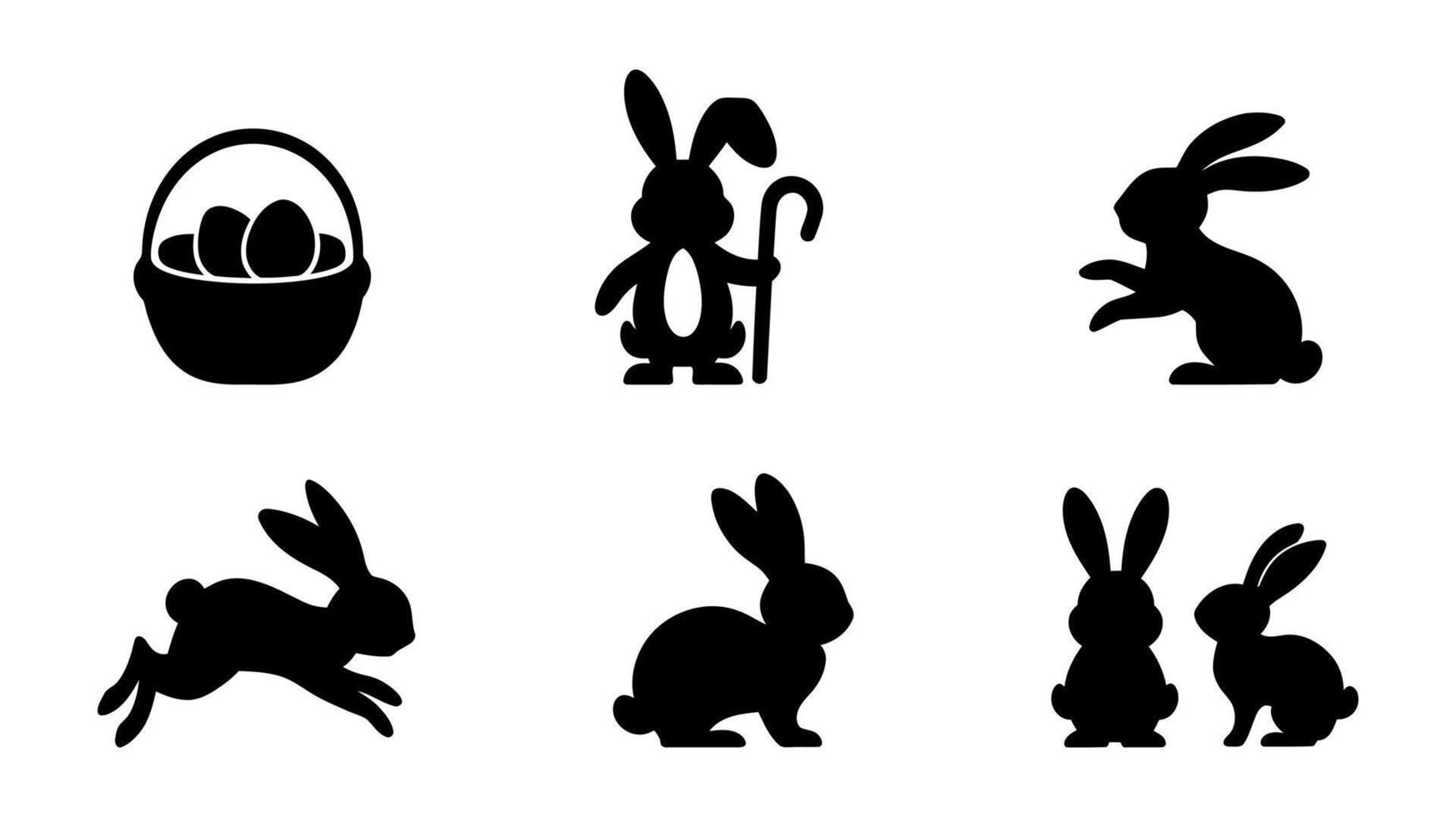 Simple Black Silhouette Easter Bunny Icons vector
