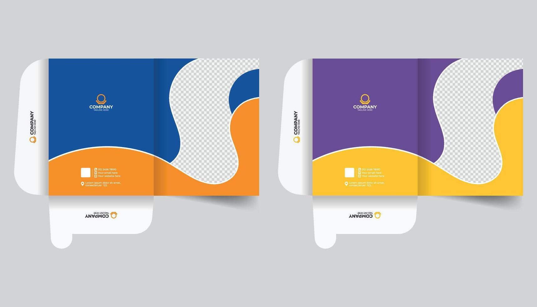 2 templates of Blue and purple color file folder design, Simple and clean professional layout file folder design, presentation stationery, office document file folder template vector