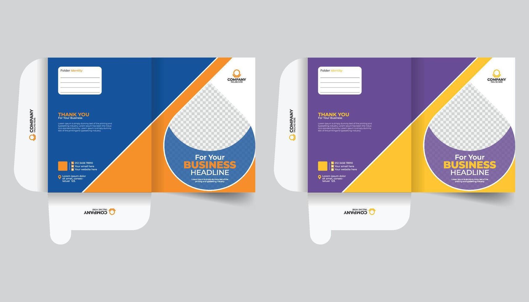 Modern background and simple layout file folder design, With business image, logo and all company information. Creative stylish colorful presentation stationery, office document file folder template vector