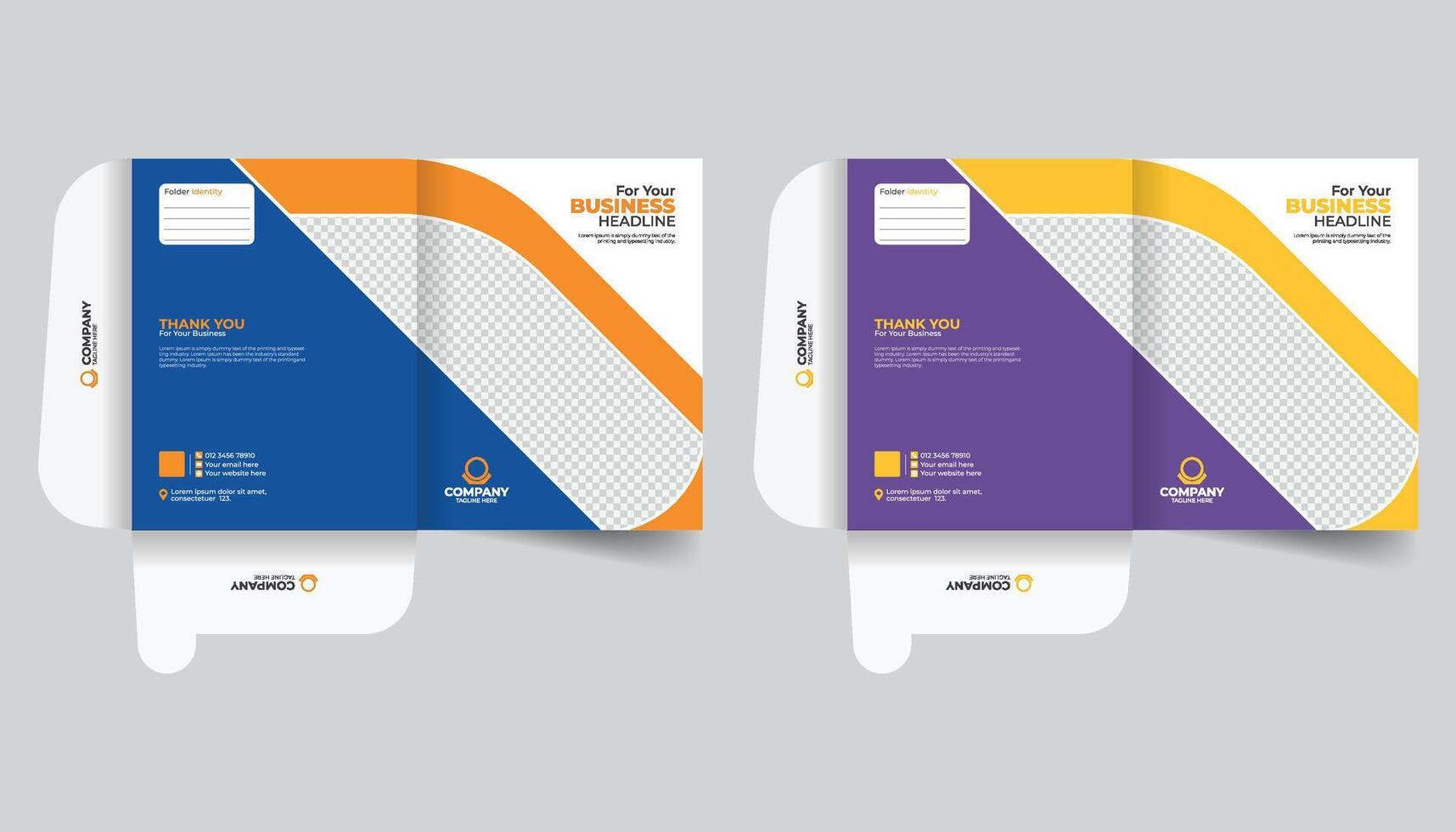 Simple and clean professional layout file folder design, With business image, logo and all company information. Creative stylish colorful presentation stationery, office document file folder template vector