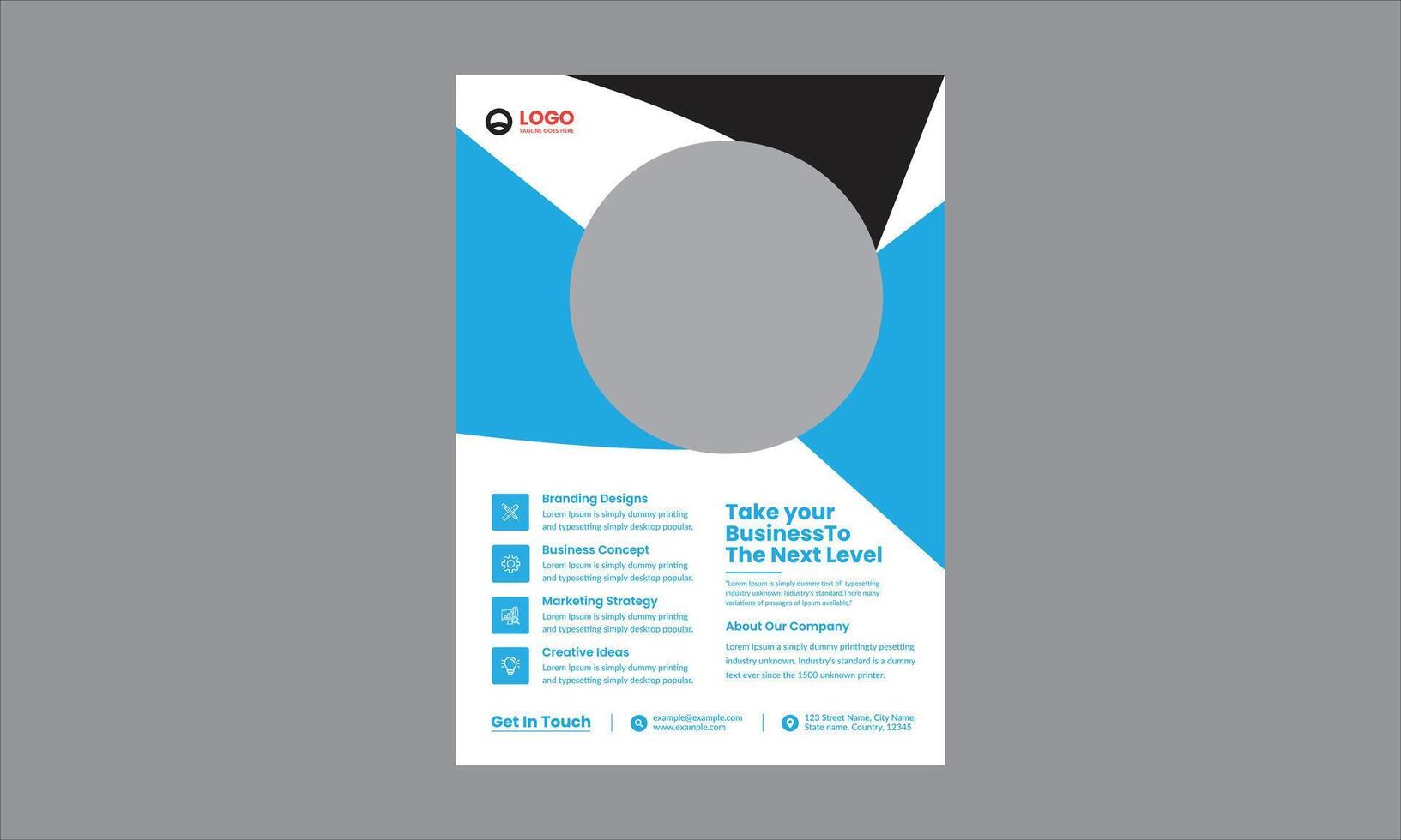 This flyer design presents a modern and professional business template with a structured and visually appealing layout. vector