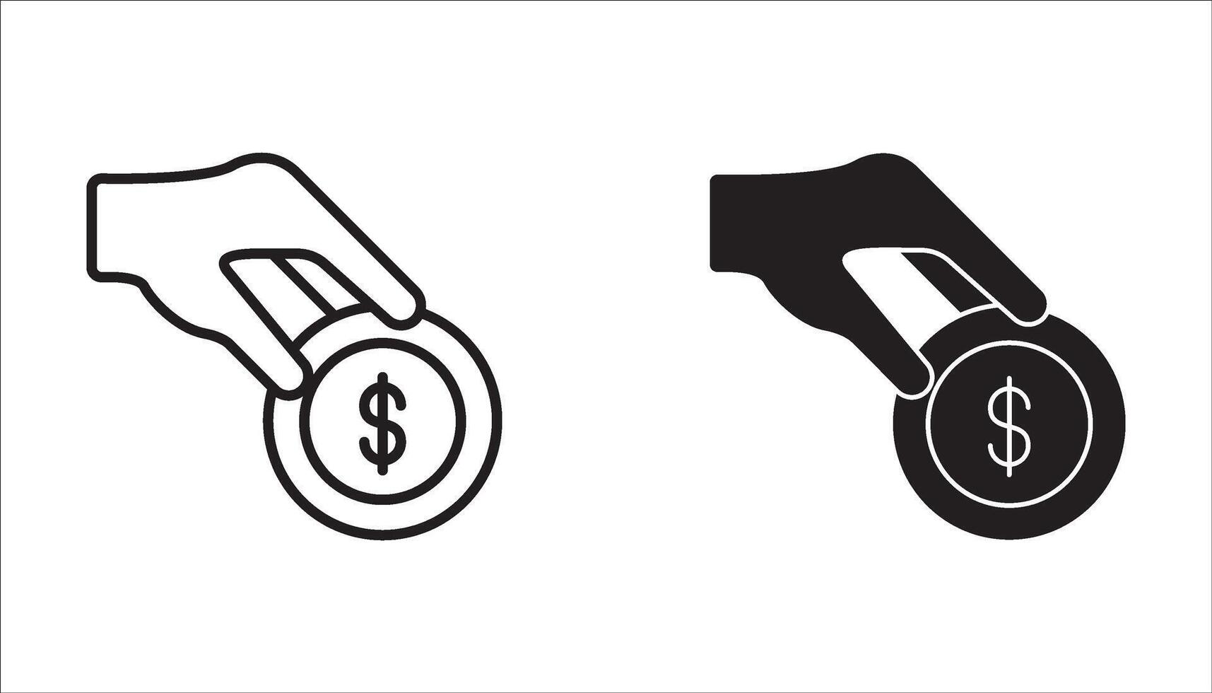 Donation icon set. hand putting coins into box, Charity symbol logo illustration, editable strokes, flat design style isolated on white vector