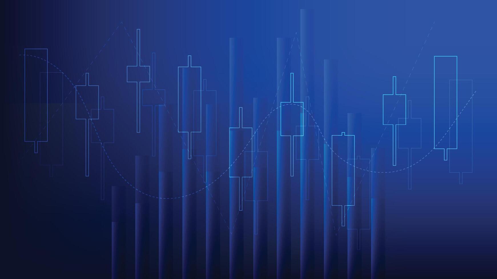 finance and business investment. graphic candlestick and bar chart on blue background vector