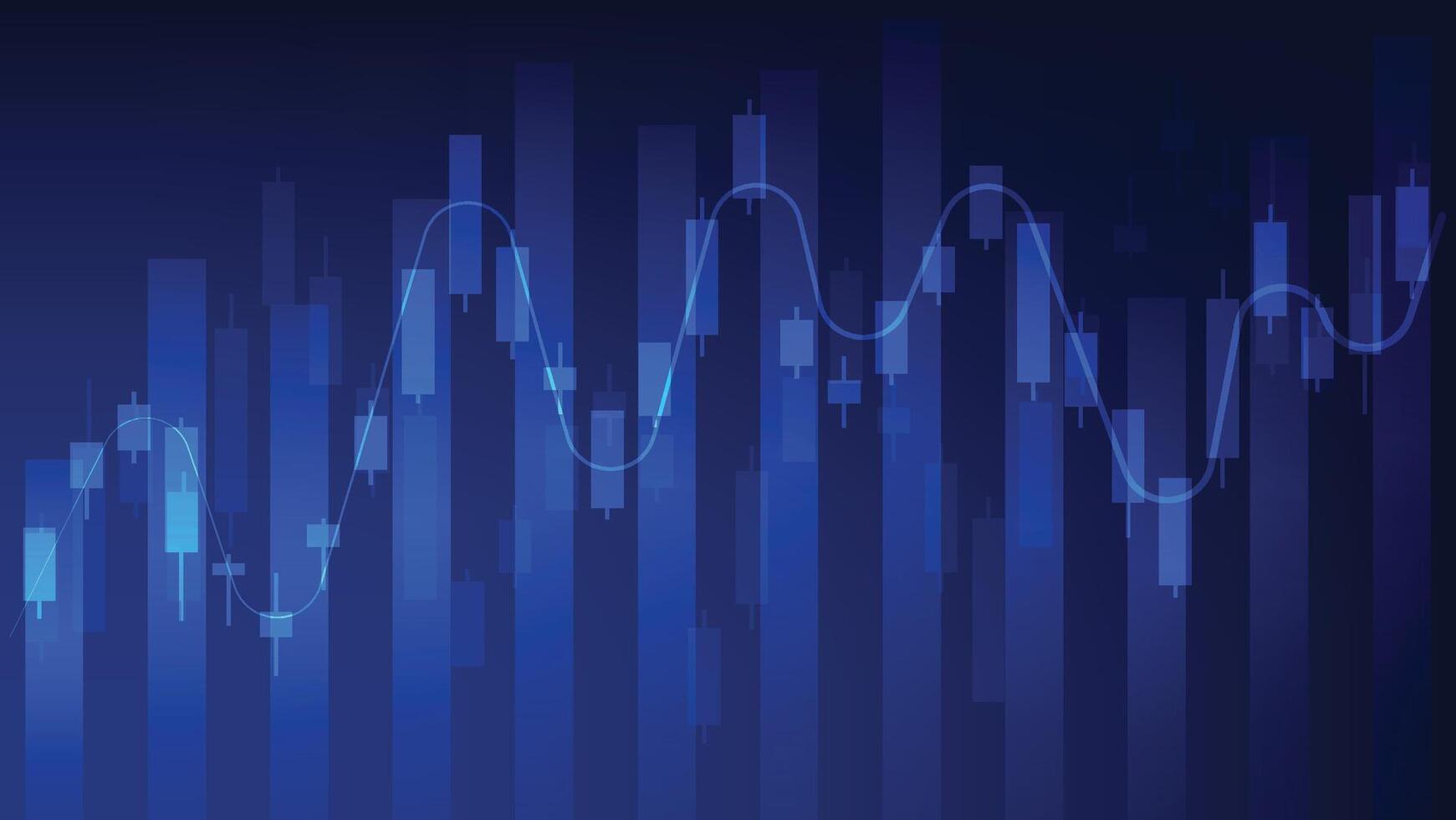 stock market and economy growth. candlesticks and business finance bar chart on blue background vector