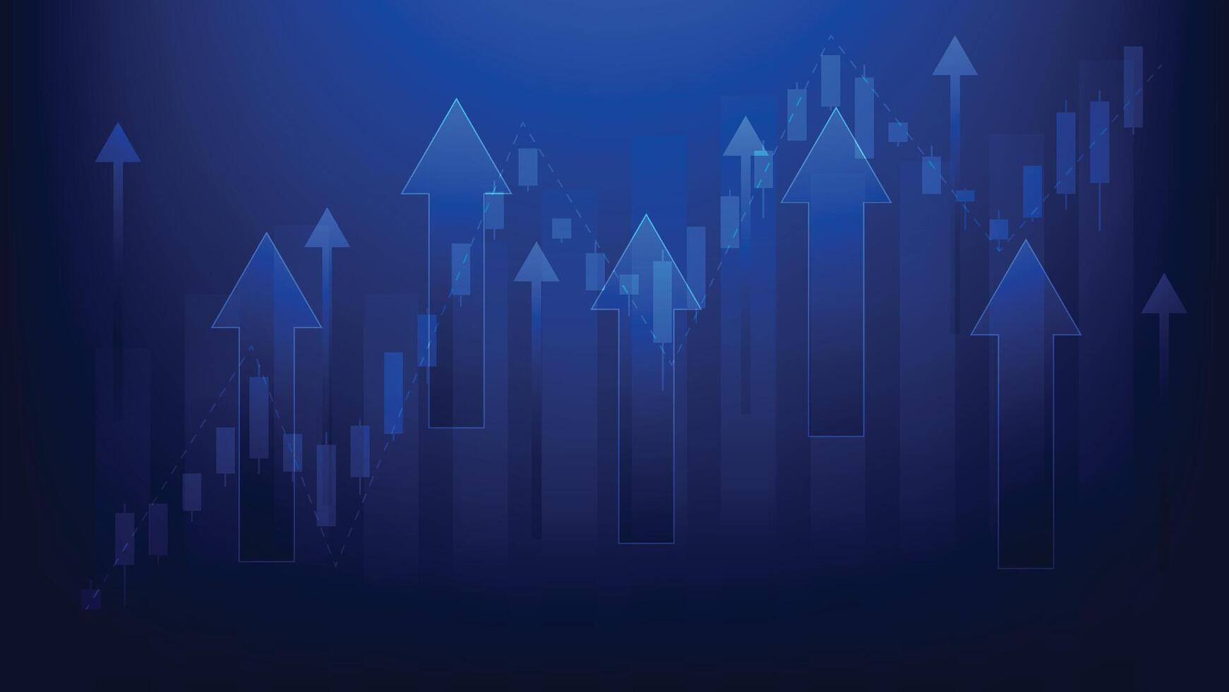 business finance and economy growth. arrow up with candlestick with bar chart on blue background vector