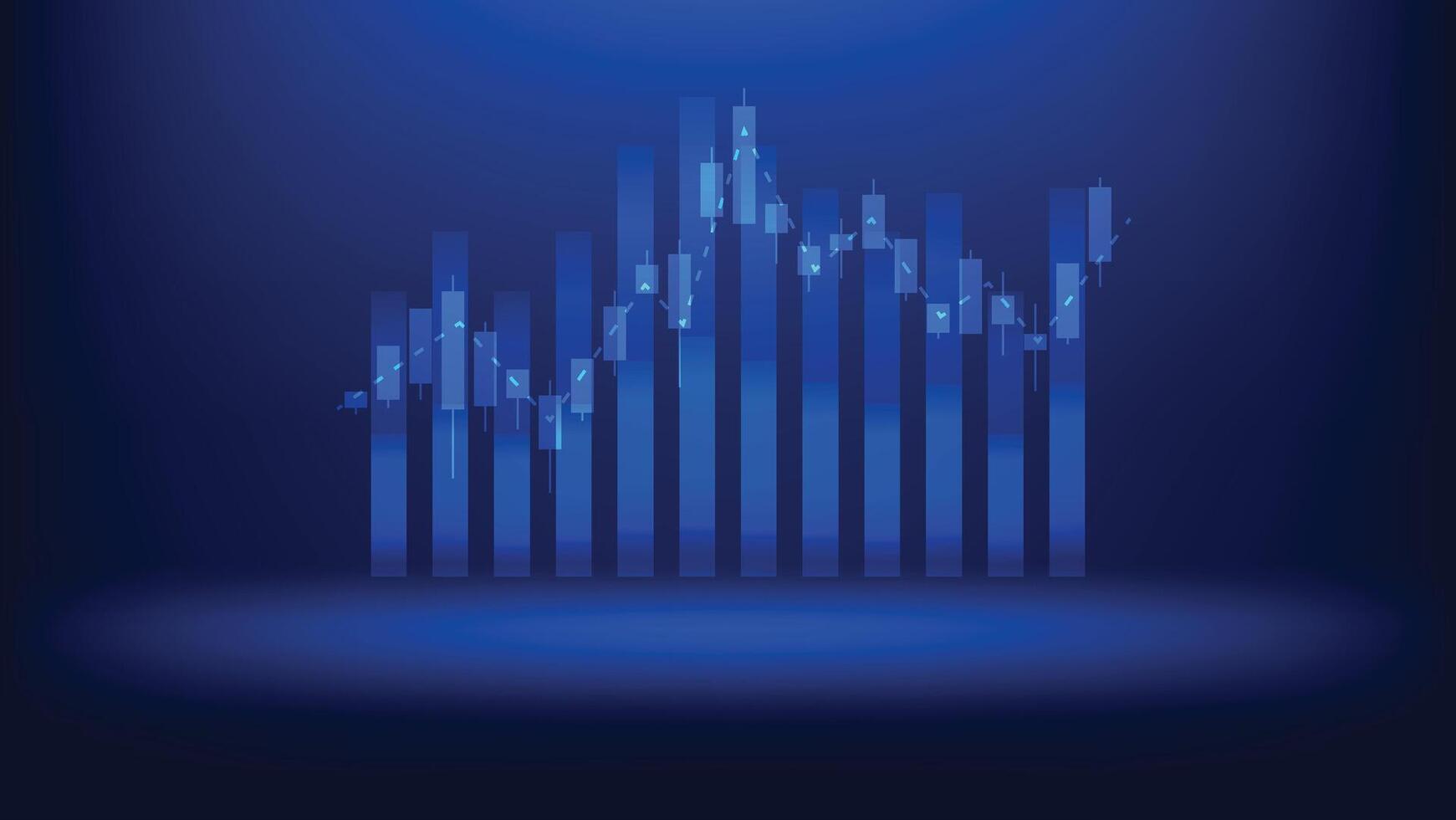 bar chart and candlesticks on blue background. finance and business earnings vector