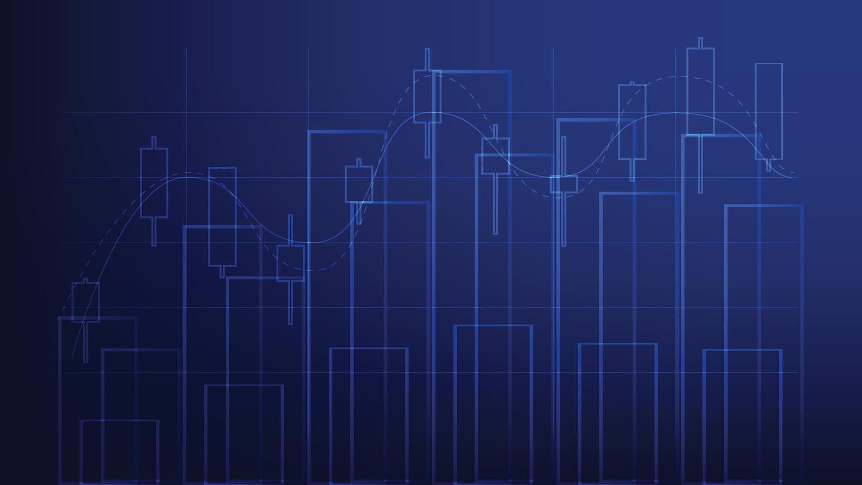 business and finance investment. stock market candlesticks and bar chart on blue background vector