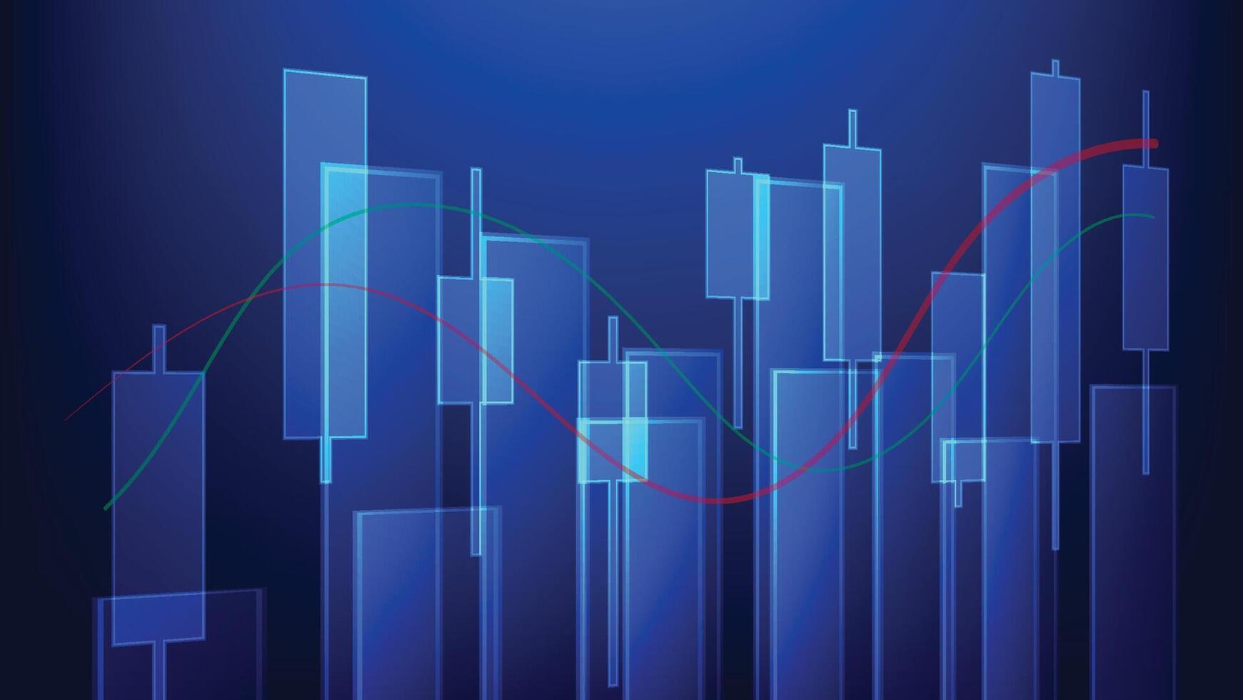 business finance and economy growth. graphic candlesticks and bar chart on blue background vector