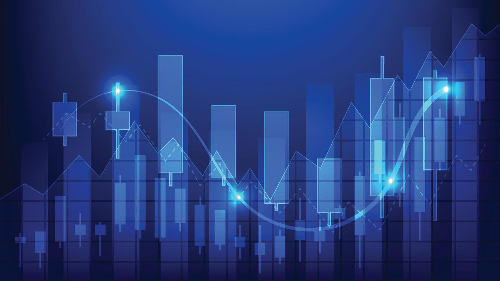 economy and stock market trend. candlestick and bar chart on blue background vector