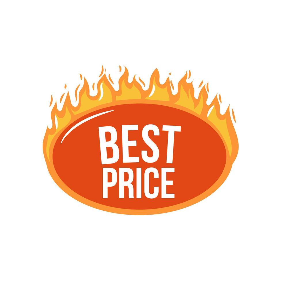 Best price oval badge. Fire label. Flaming sticker. Black friday selling marketing price label. vector