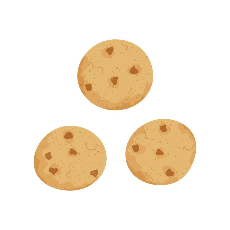 Chocolate chip cookies isolated on white background. Flat illustration. vector