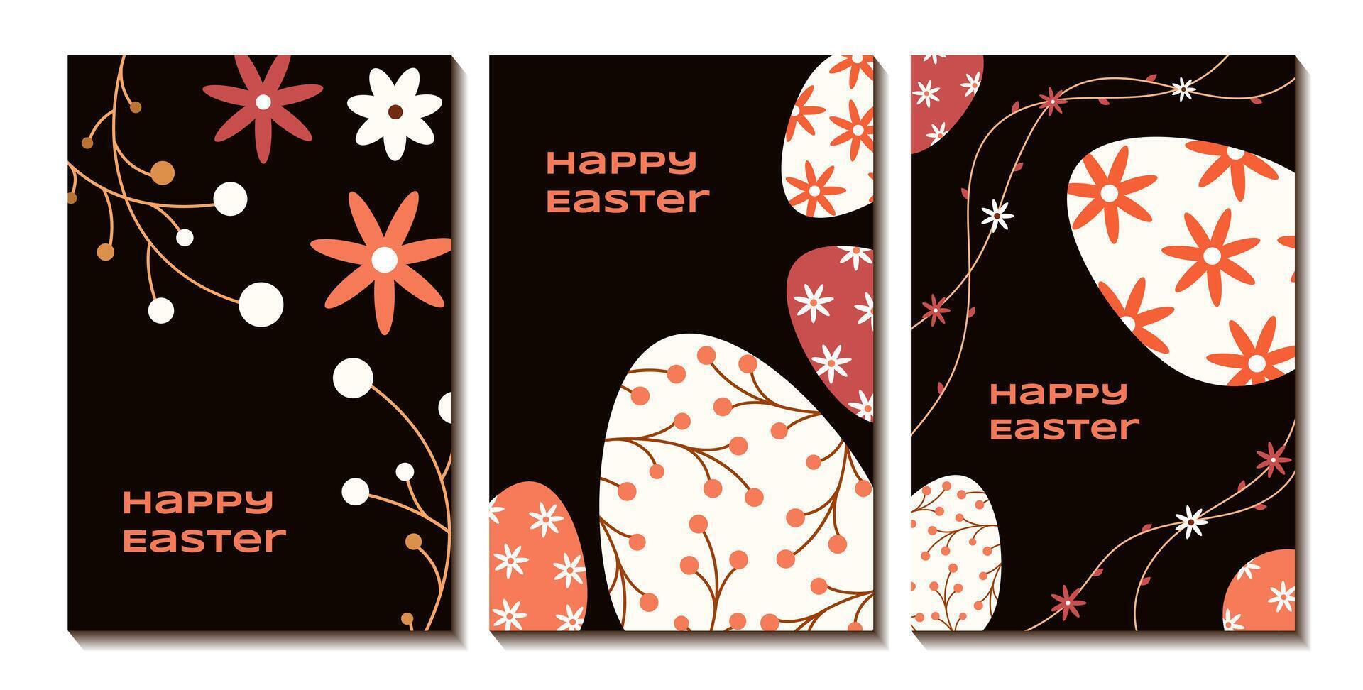 Happy Easter set of cards. Greeting card, poster, banner, postcard. Easter eggs with spring flowers pattern. illustration vector