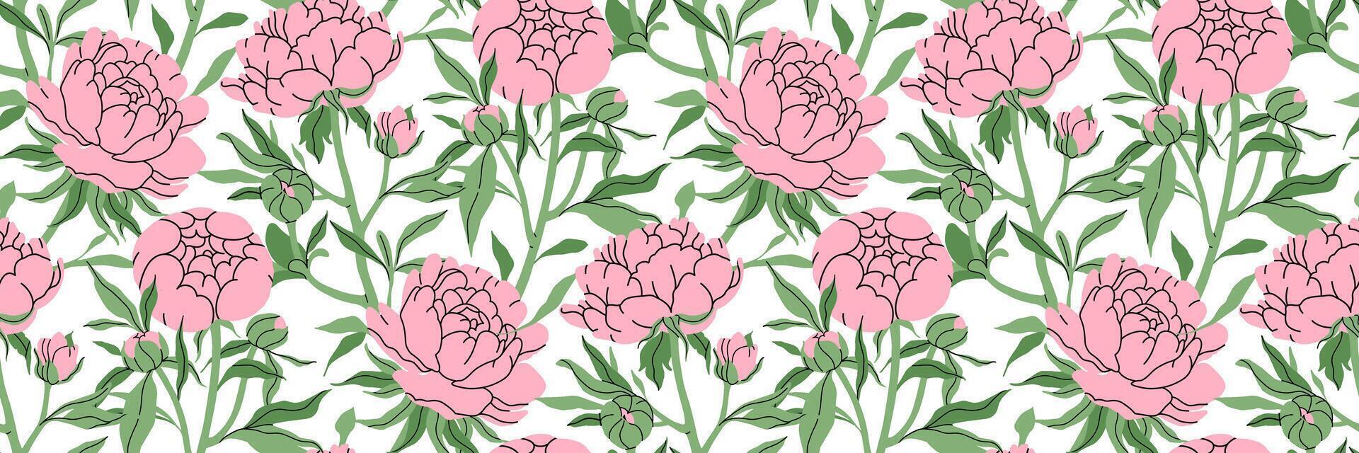 Beautiful flowers seamless pattern. Delicate pink rose with stem and leaves, small bud. Botanical spring pattern. For wallpaper, textiles. Coquette Aesthetic style. Elegant vintage illustration vector