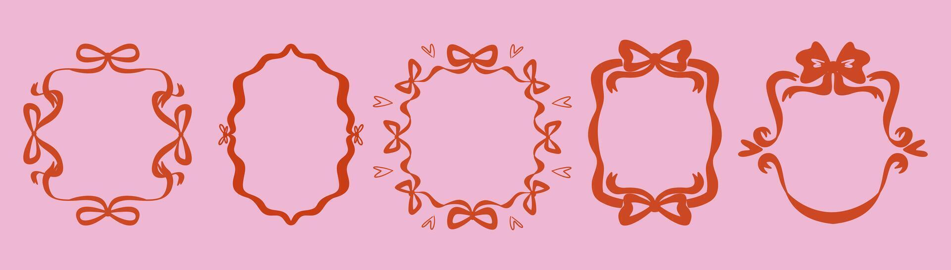A set of vintage frames with coquettish bows and ribbons. vector
