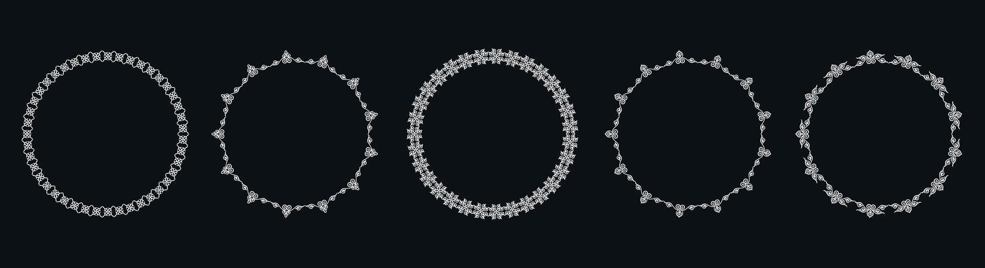 Set of elegant circle decorative round frames on black background. illustration. vector