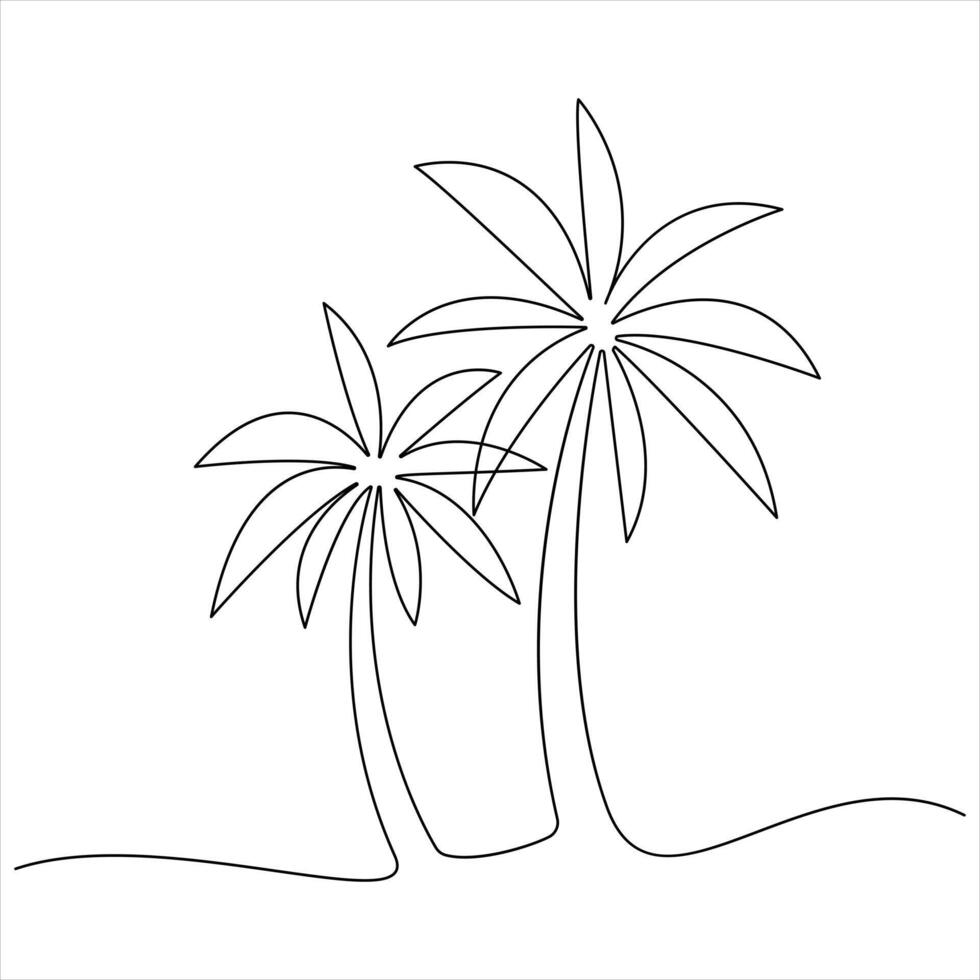 Simple Line Drawing of Two Palm Trees illustration vector
