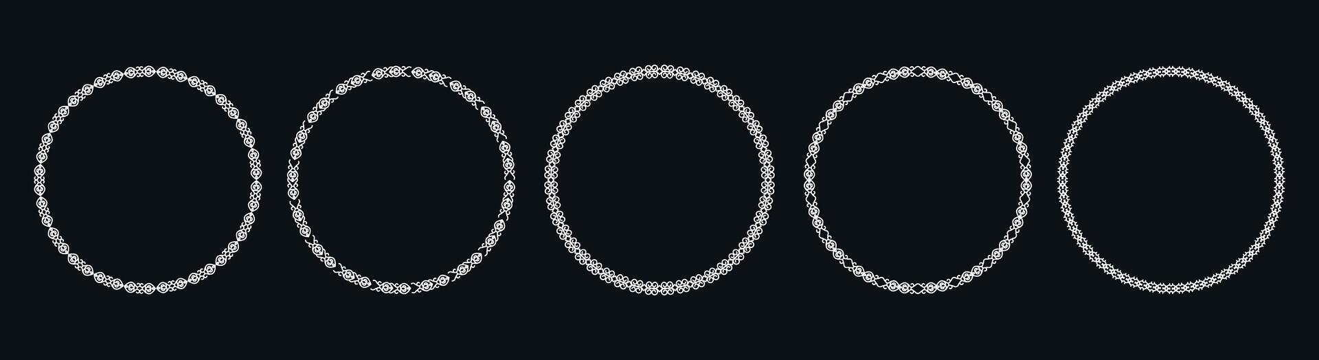 Set of elegant circle decorative round frames on black background vector