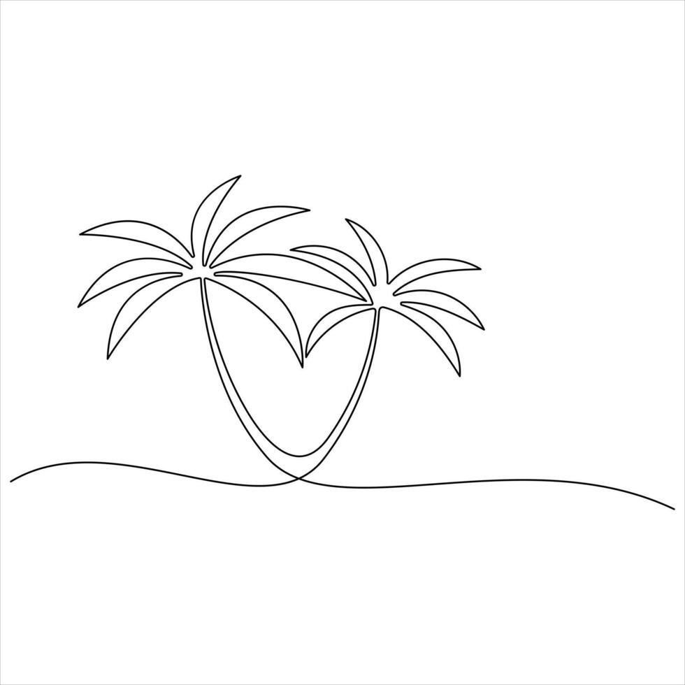 Single continuous line drawing aesthetic palm tree sketch illustration vector