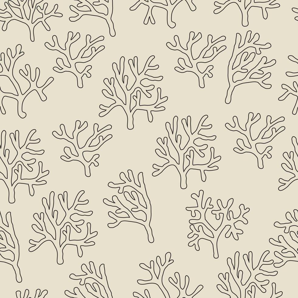 Pattern depicting the lineart outlines of corals. Beautiful underwater flora. Hand-drawn seaweed. Pattern in boho style. Illustration for the web, textiles, scrapbooking, and much more. vector