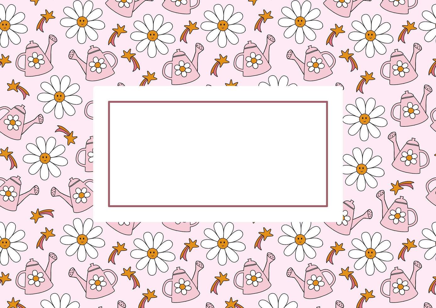 Garden banner background for children with flowers and stars in pink tones. Editable template for cards, banners, invitations, and social media. Flat style. vector