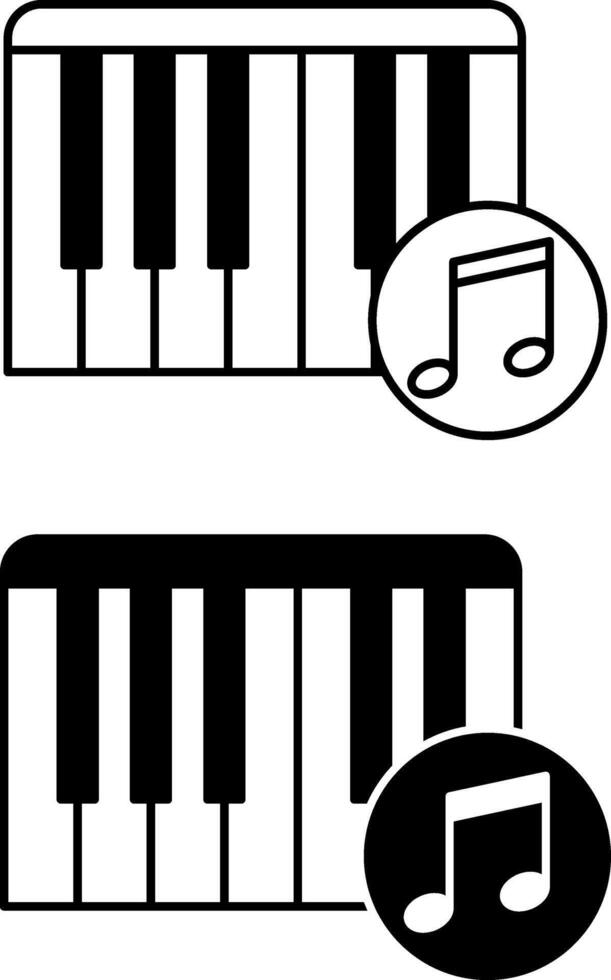 Piano Icons. Black and White Illustrations. Piano with Keys and Musical Note. Musical Instrument. Music Concept vector