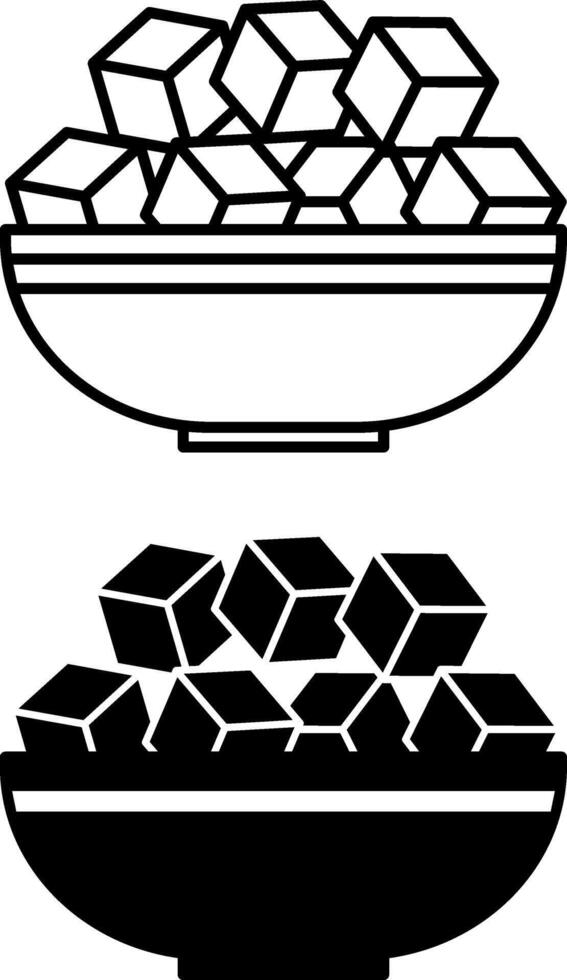 Sugar Icons. Black and White Illustrations. Many Sugar Cubes in the Bowl. Sweet Dessert, Food. Grocery Concept vector